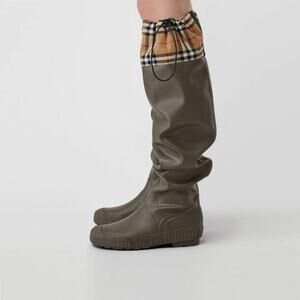Burberry Tall Rain Boots Olive Plaid Check
